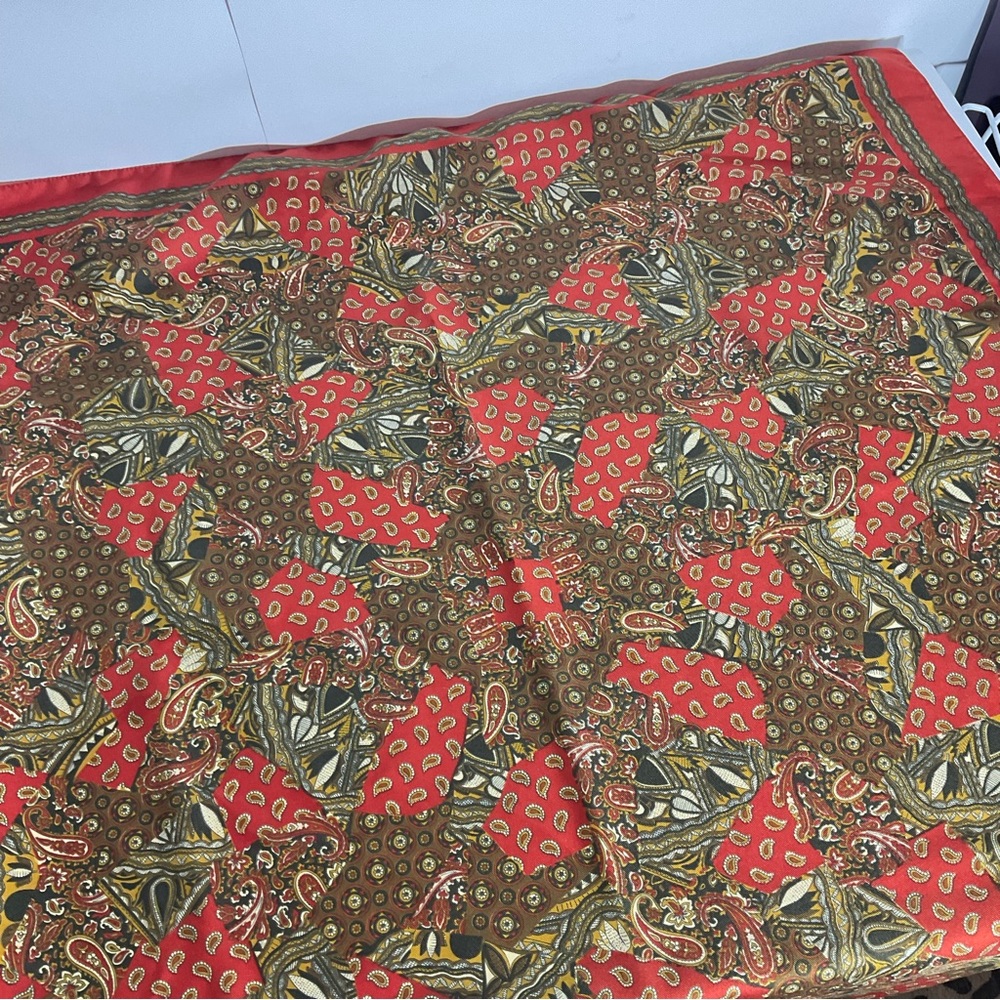 Art of the Scarf Made in Italy 80”x80” Orange Brown Pattern Design Scarf; Pretty - Picture 7 of 11